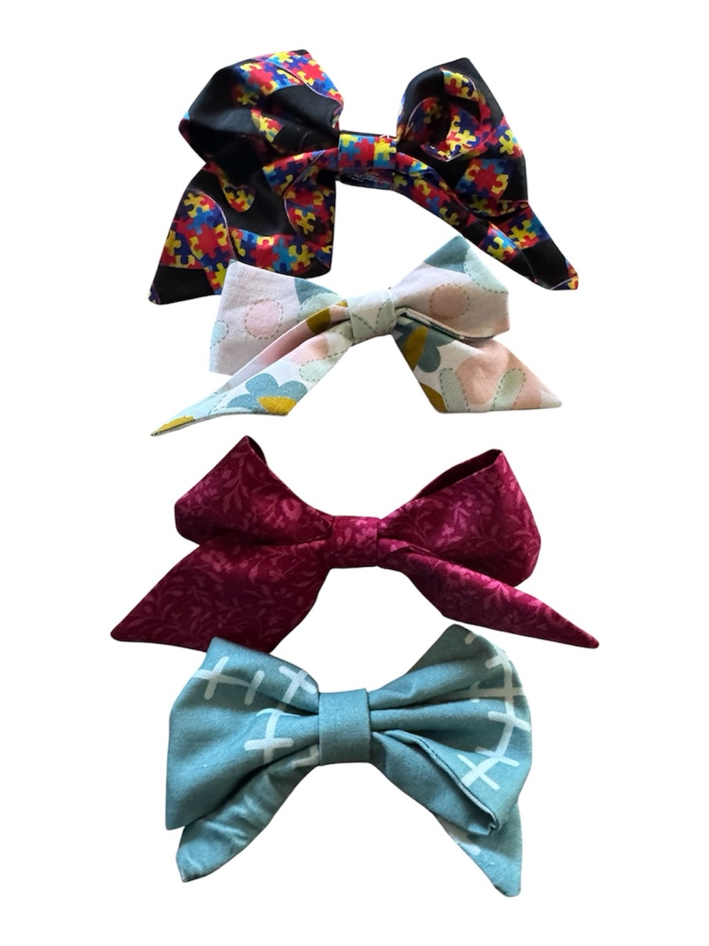 Handmade Kids Multi-Color Bow Hair Clips - Set of 4